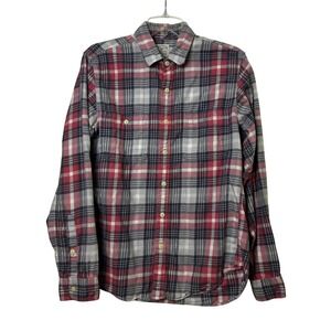 J.Crew Mens Flannel Slim Fit Plaid‎ Button Down Shirt Red Blue Grey 92937 Medium